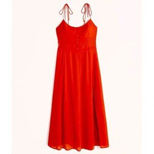 Abercrombie and Fitch Tie-Strap Corset Midi Dress Red